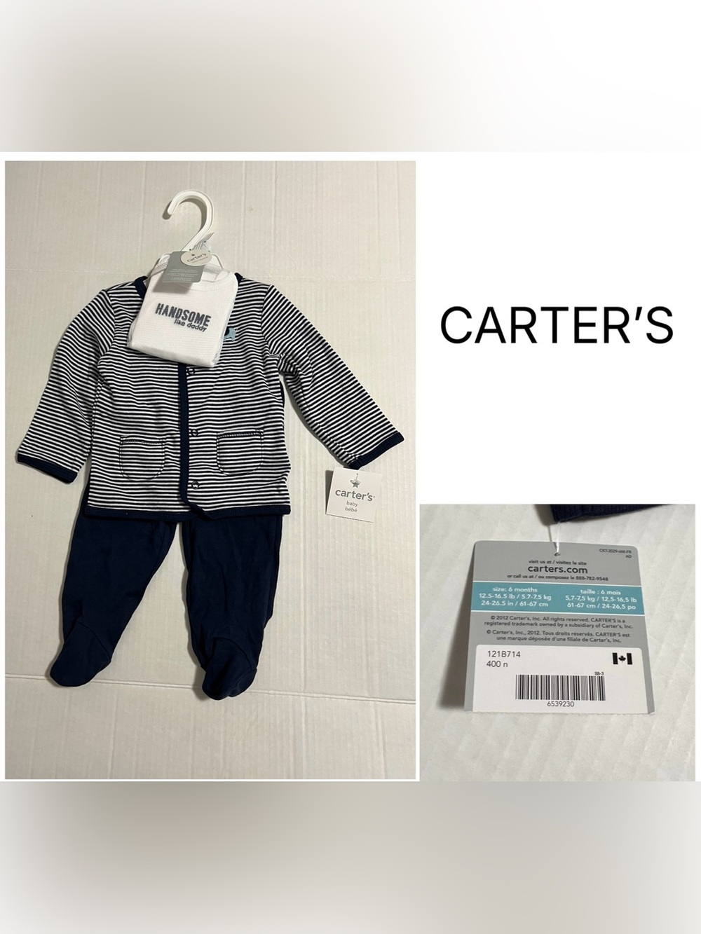 CARTER’S - 6M - NWT - INFANT BOYS 3PC NAVY BLUE ELEPHANT CARDIGAN SET